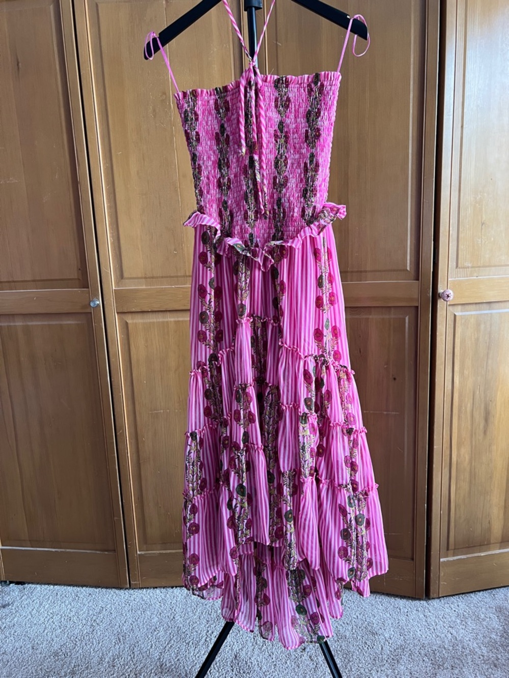 Free People Pink Floral Smocked Tiered Dress